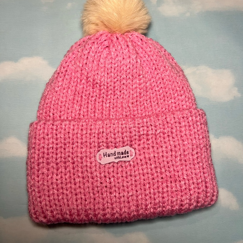 Handmade Pink Pom Beanie Hat